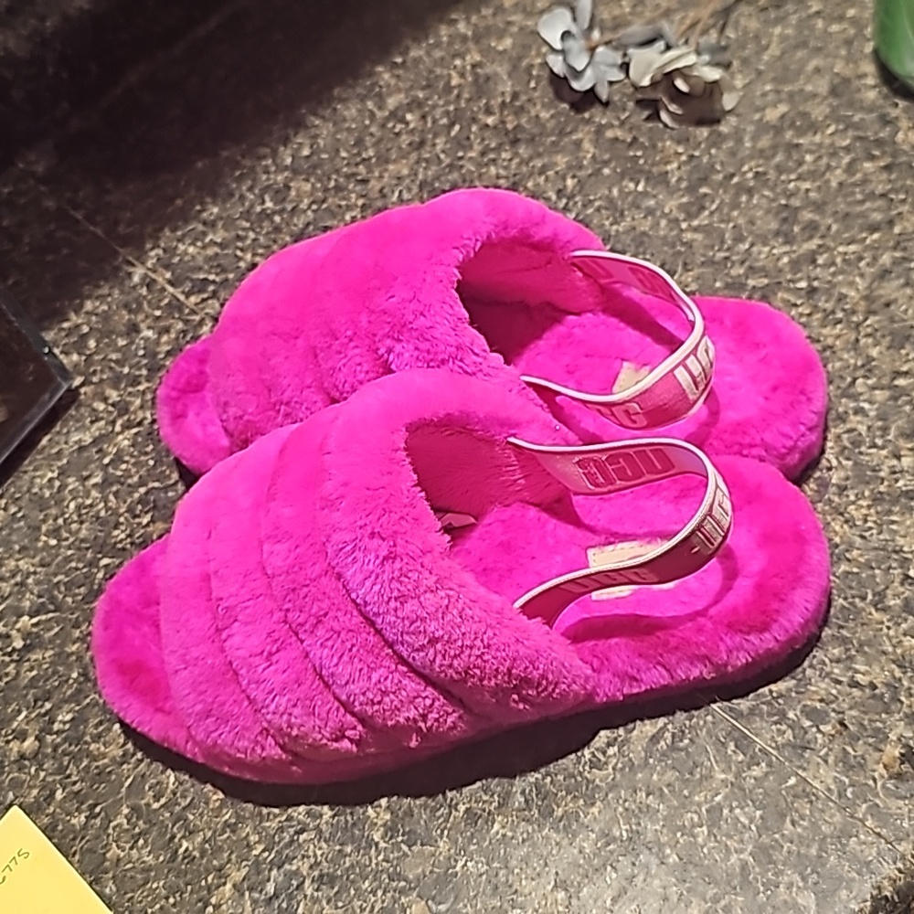 Ugg Pink Fluffy Sling Backs